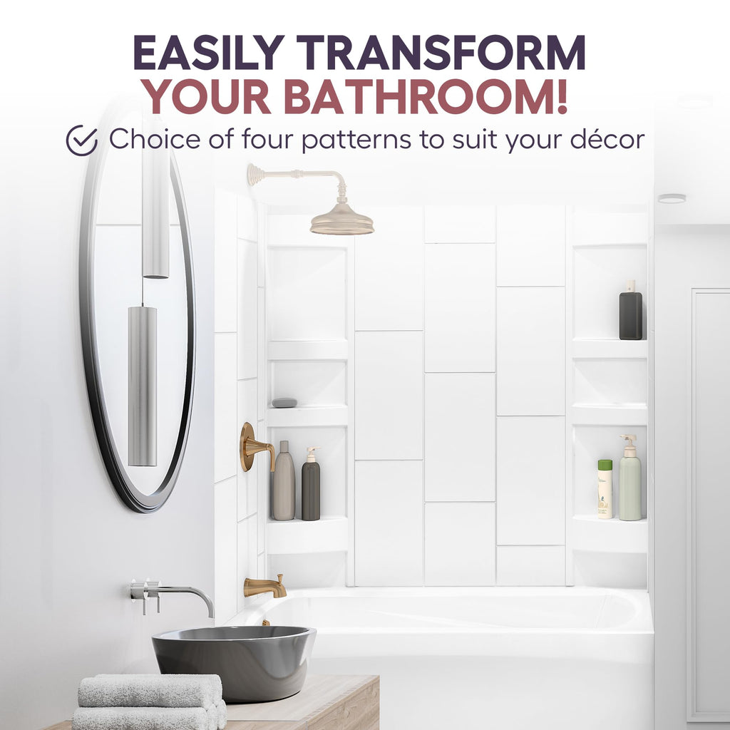 White Acrylic Tub Wall Surround D32 x W60 x H58 - Stacked Tiles Pattern