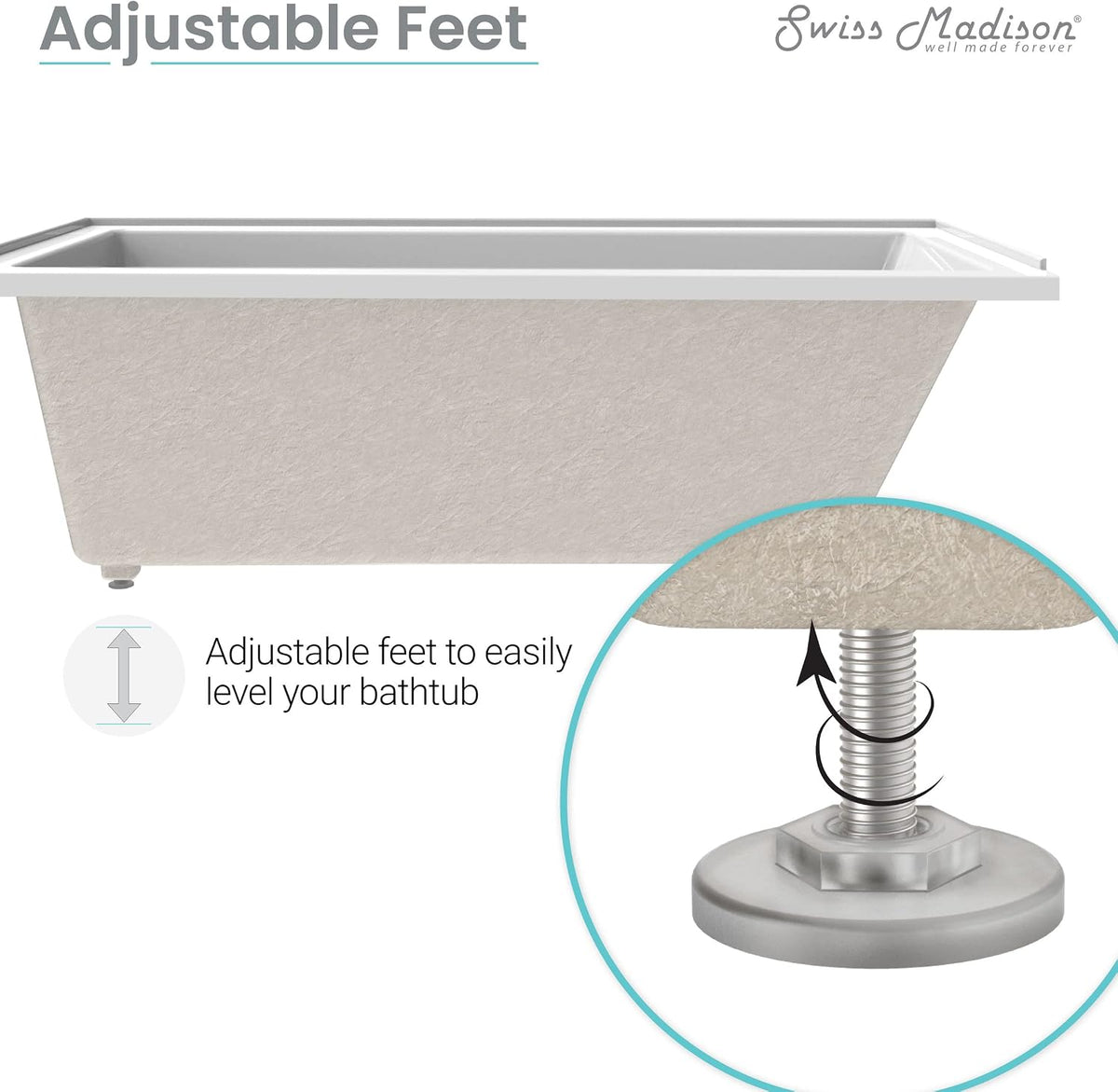 Swiss Madison Voltaire 66" x 36" Reversible Drain Drop-In Bathtub
