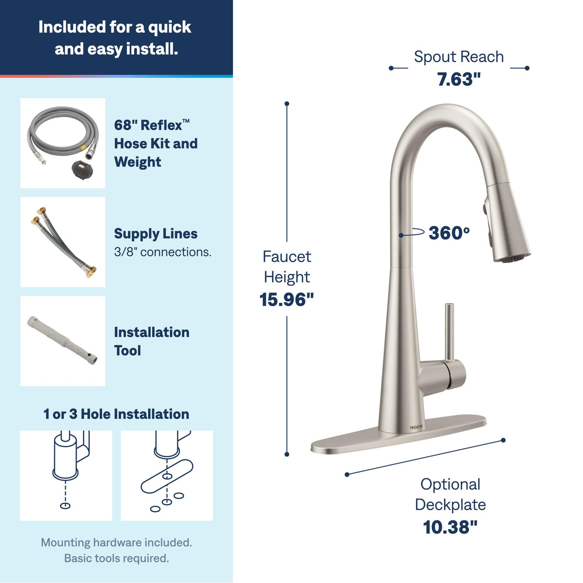 Moen Sleek Oil Rubbed Bronze One-Handle High Arc Kitchen Faucet with Pulldown Sprayer Featuring Power Boost for a Faster Clean, 7864ORB