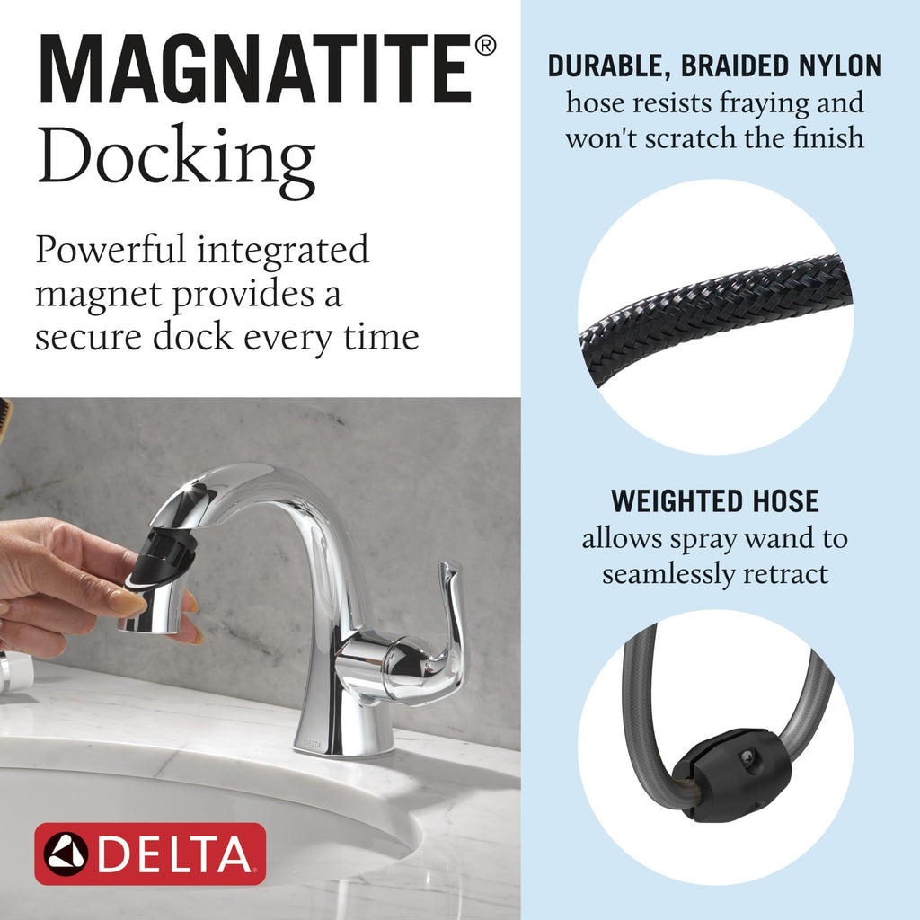Delta Arvo Brushed Nickel Bathroom Faucet 1 Hole, Single Hole Bathroom Sink Faucet for Vanity, Push-Pop Drain Assembly, Spotshield Stainless 15840LF-SP