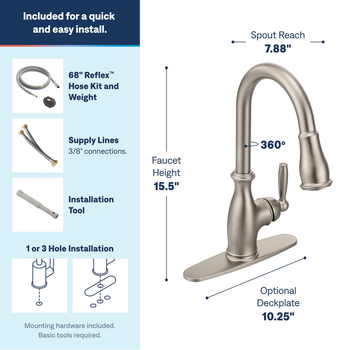 Moen Brantford Oil Rubbed Bronze Traditional One-Handle Kitchen Faucet with Pulldown Sprayer Featuring Power Boost and Reflex Docking System, 7185ORB