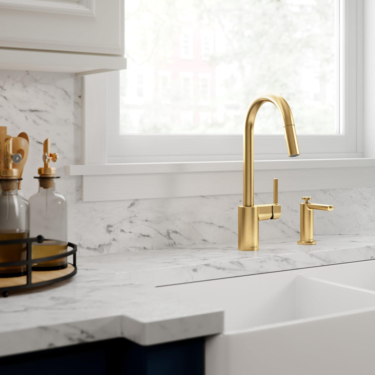 Moen Align Spot Resist Stainless Pulldown Kitchen Faucet, Single Hole, Modern Spring Style with Pre-Rinse and Power Boost Pull Down Sprayer, Easy Installation, 5923SRS
