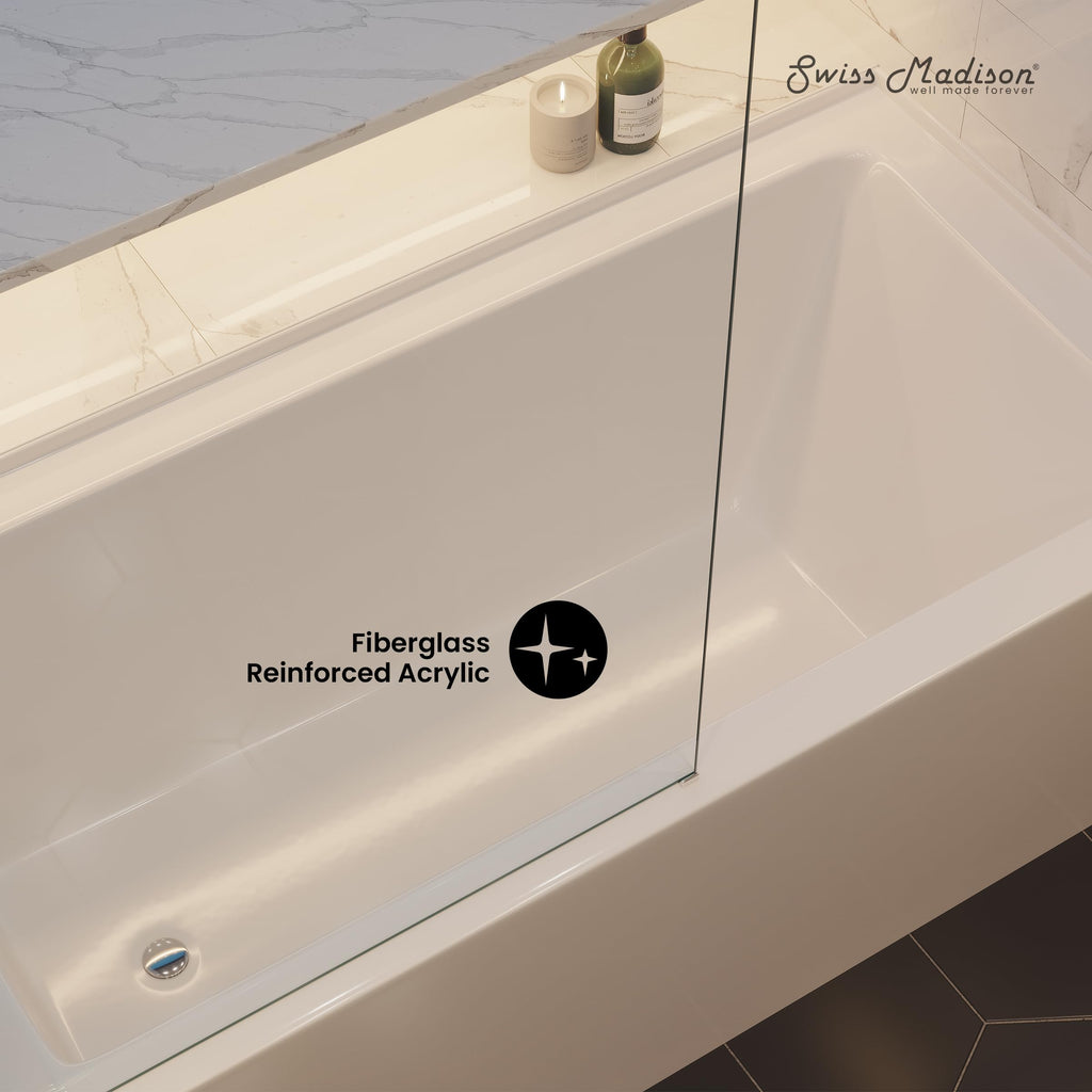 Voltaire 60" x 30" Right Drain Skirted Soaking Bathtub with Apron ADA Height in Glossy White