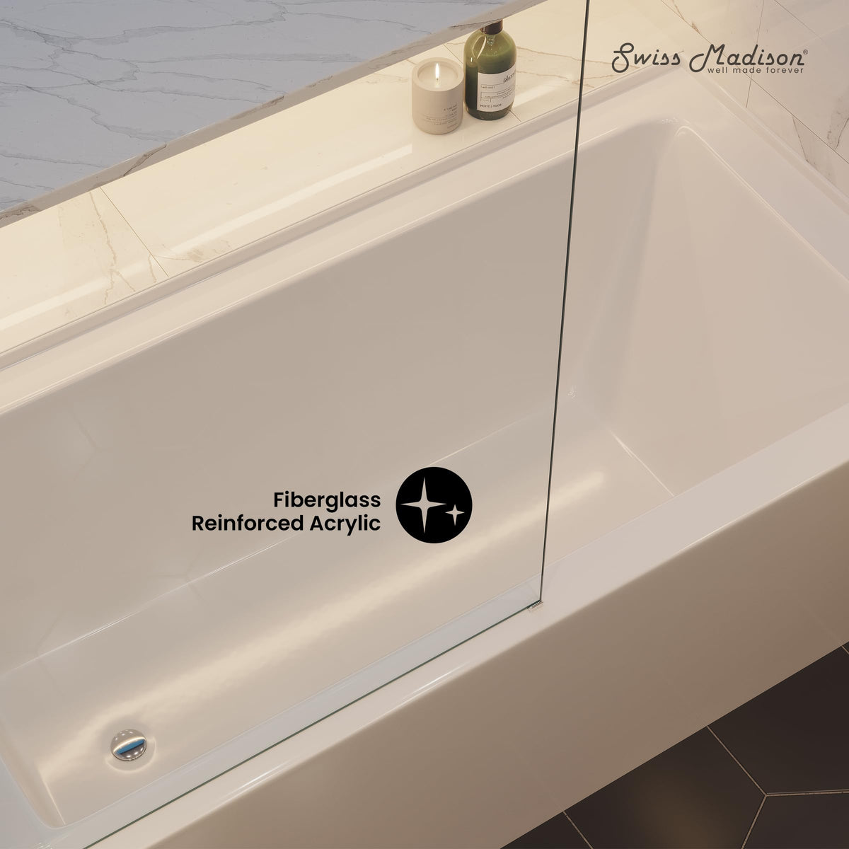 Voltaire 60" x 30" Right Drain Skirted Soaking Bathtub with Apron ADA Height in Glossy White