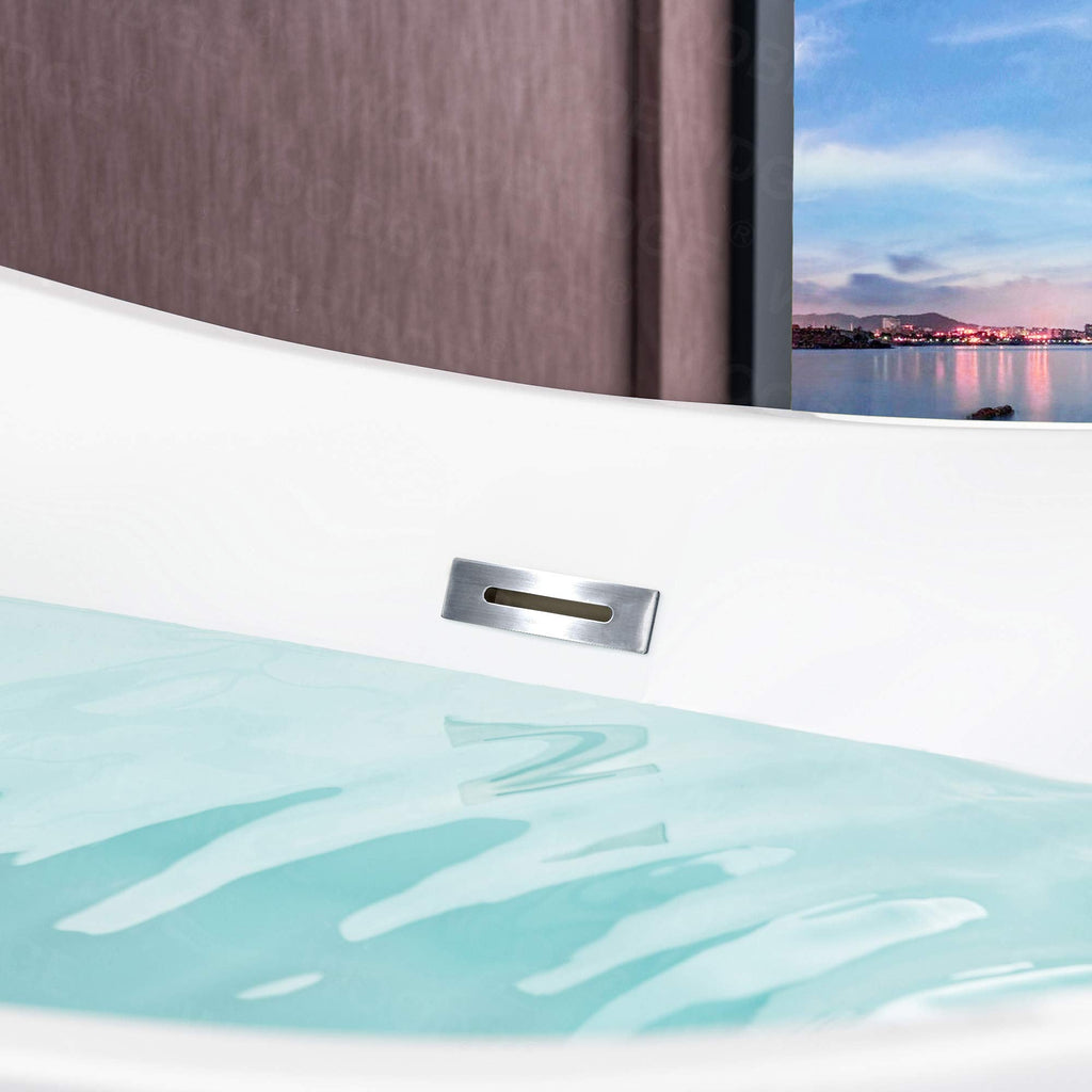 WOODBRIDGE 67" Acrylic Freestanding Bathtub Contemporary Soaking White Tub with Matte Black Overflow and Drain,B0010-MB-Drain &O
