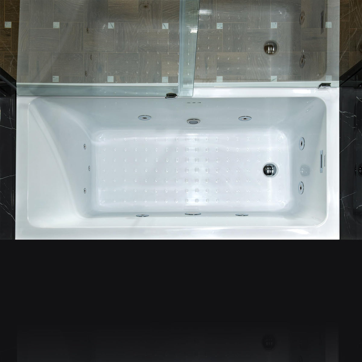 WOODBRIDGE 60" x 32" Alcove Acrylic Rectangular Whirlpool Heated Jetted Tub in White with Left Drain, Matte Black Finish, BS429-L-MB02