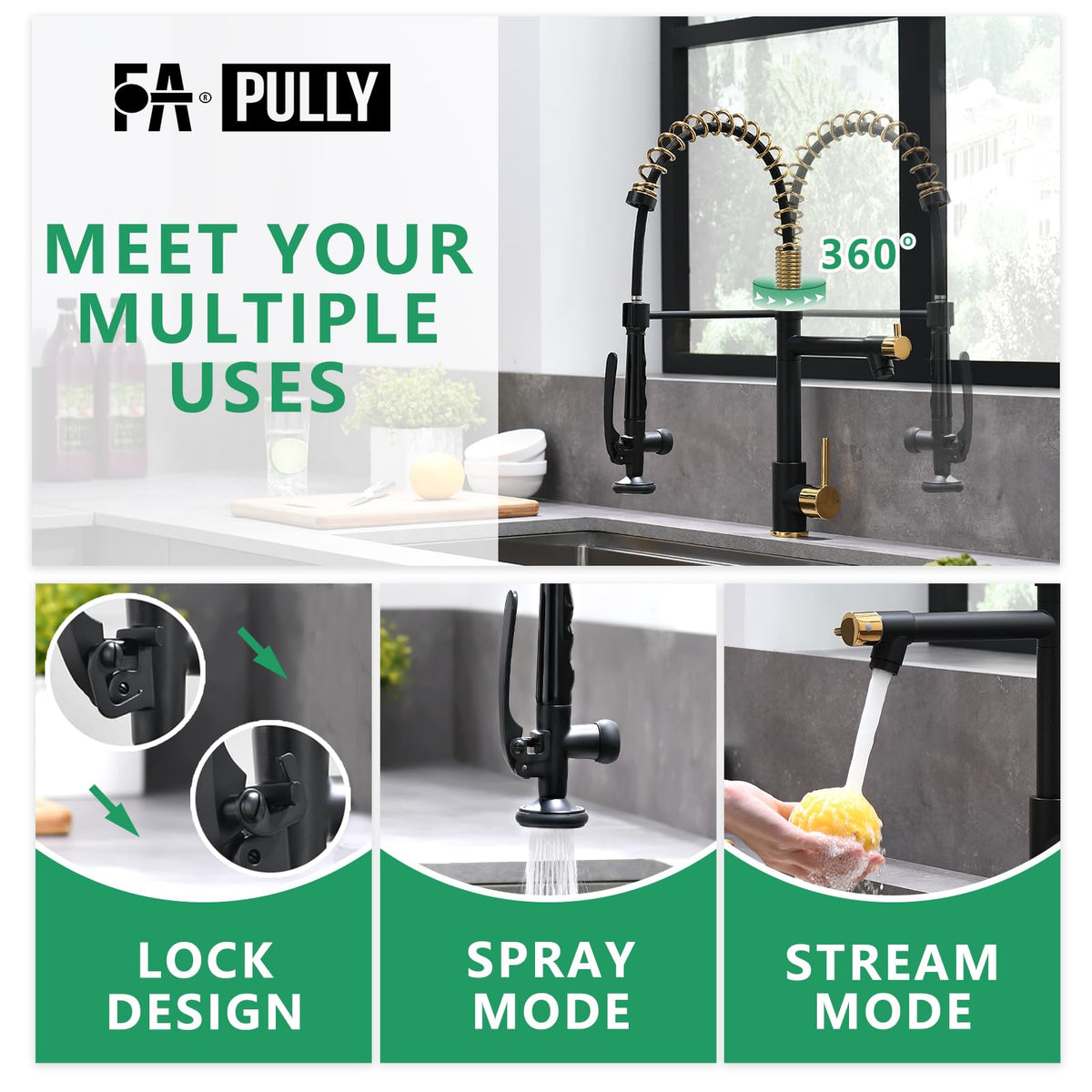 Fapully Black Kitchen Faucet,Commercial Pull Down Kitchen Sink Faucet