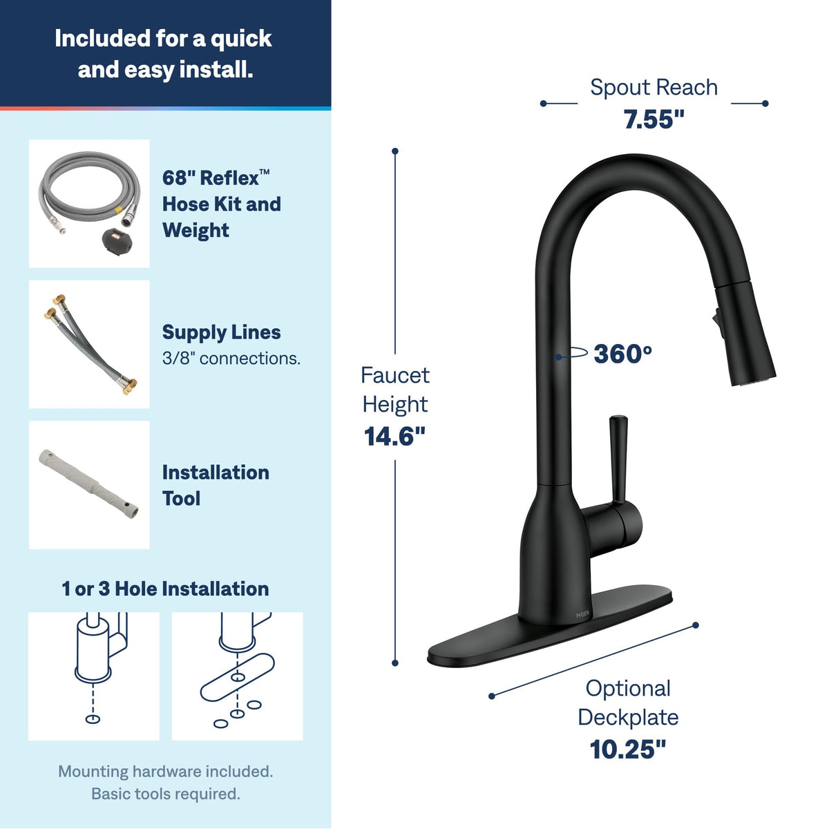 Moen Adler Spot Resist Stainless One-Handle High Arc Pulldown Kitchen Faucet with Power Clean, 87233SRS