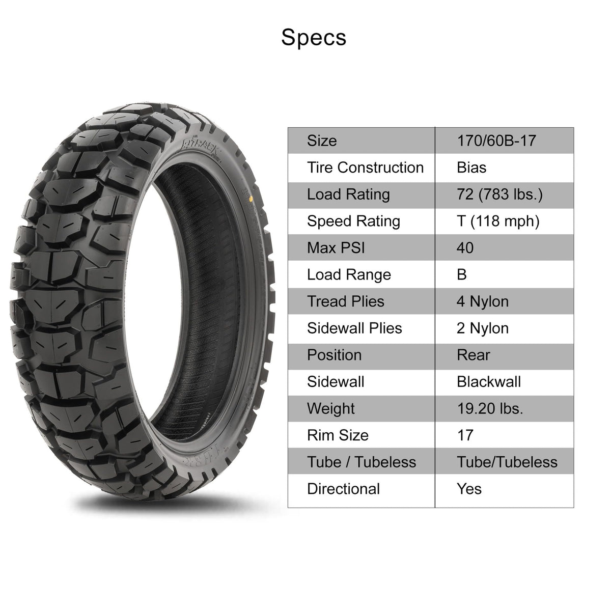 Tusk 2Track Adventure Motorcycle Tire Set ¨C 90/90-21 Front & 130/80-17 Rear ¨C Dual-Sport Off-Road Tires
