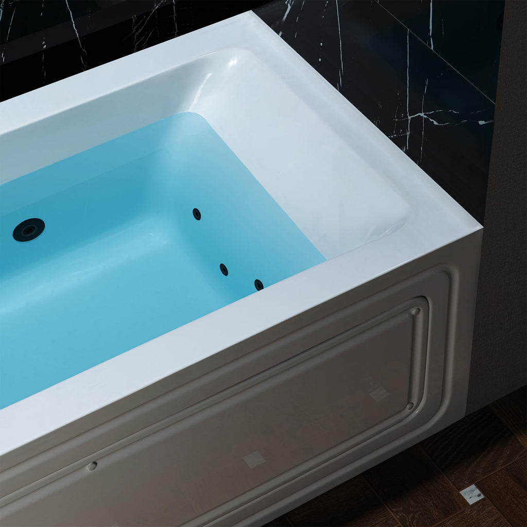 WOODBRIDGE 60" x 32" Alcove Acrylic Rectangular Whirlpool Heated Jetted Tub in White with Left Drain, Matte Black Finish, BS429-L-MB02