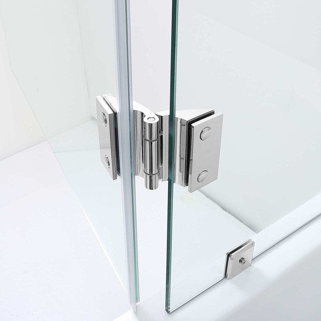 Woodbridge Frameless Hinged Bathtub Shower, 5/16" Tempered Panel, 48" W x 58" H Tub Glass Door in Matte Black Finish, Include Support Bar