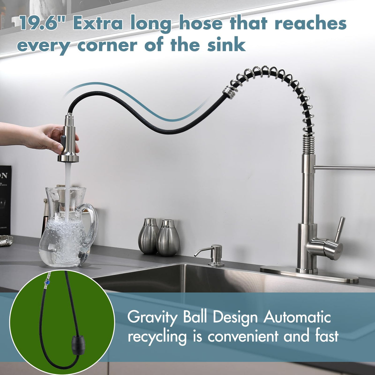 GIMILI Matte Black Touchless Kitchen Faucet with Spring Pull Down Sprayer
