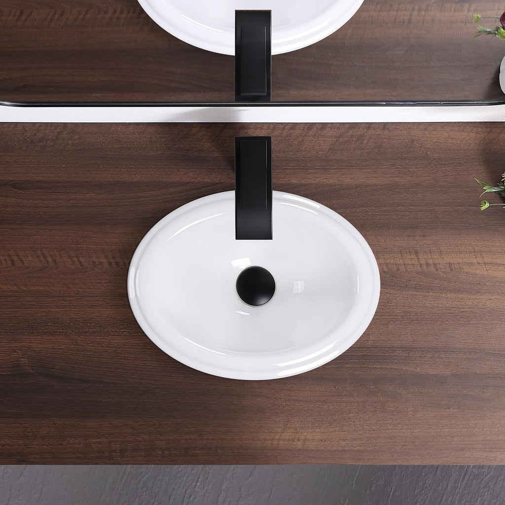 19 Inch Drop In Bathroom Vessel Sink with Overflow Rectangle White