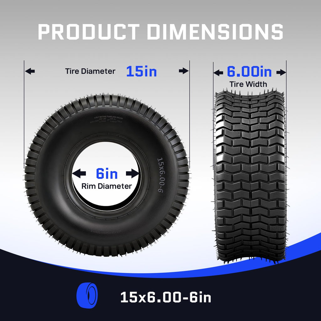 20x8.00-8 Lawn Mower Tire, 4 Ply,Tubeless, 2 Pack