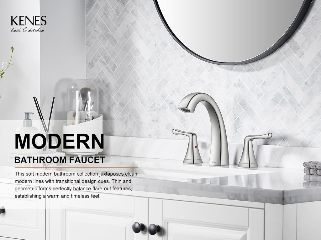 KENES Bathroom Faucets for Sink 3 Hole, Chrome 8 Inch 2 Handle Widespread