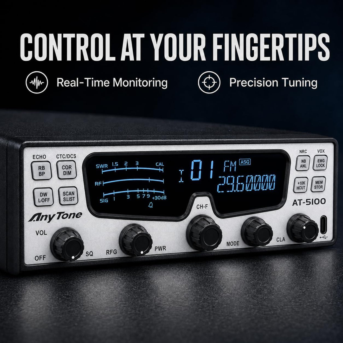AnyTone AT-5100 10 Meter Amateur Radio, SSB/CW/AM/FM Mobile Transceiver