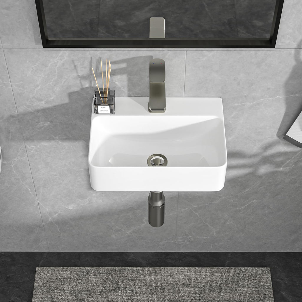 Lordear Wall Mount Bathroom Sink 21x12 Inch White Rectangle Sink with Overflow Porcelain Ceramic Floating Bathroom Vessel Sinks, Wall Hung Wash Hand Basin