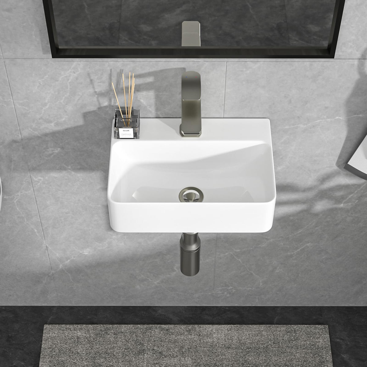 Lordear Wall Mount Bathroom Sink 21x12 Inch White Rectangle Sink with Overflow Porcelain Ceramic Floating Bathroom Vessel Sinks, Wall Hung Wash Hand Basin