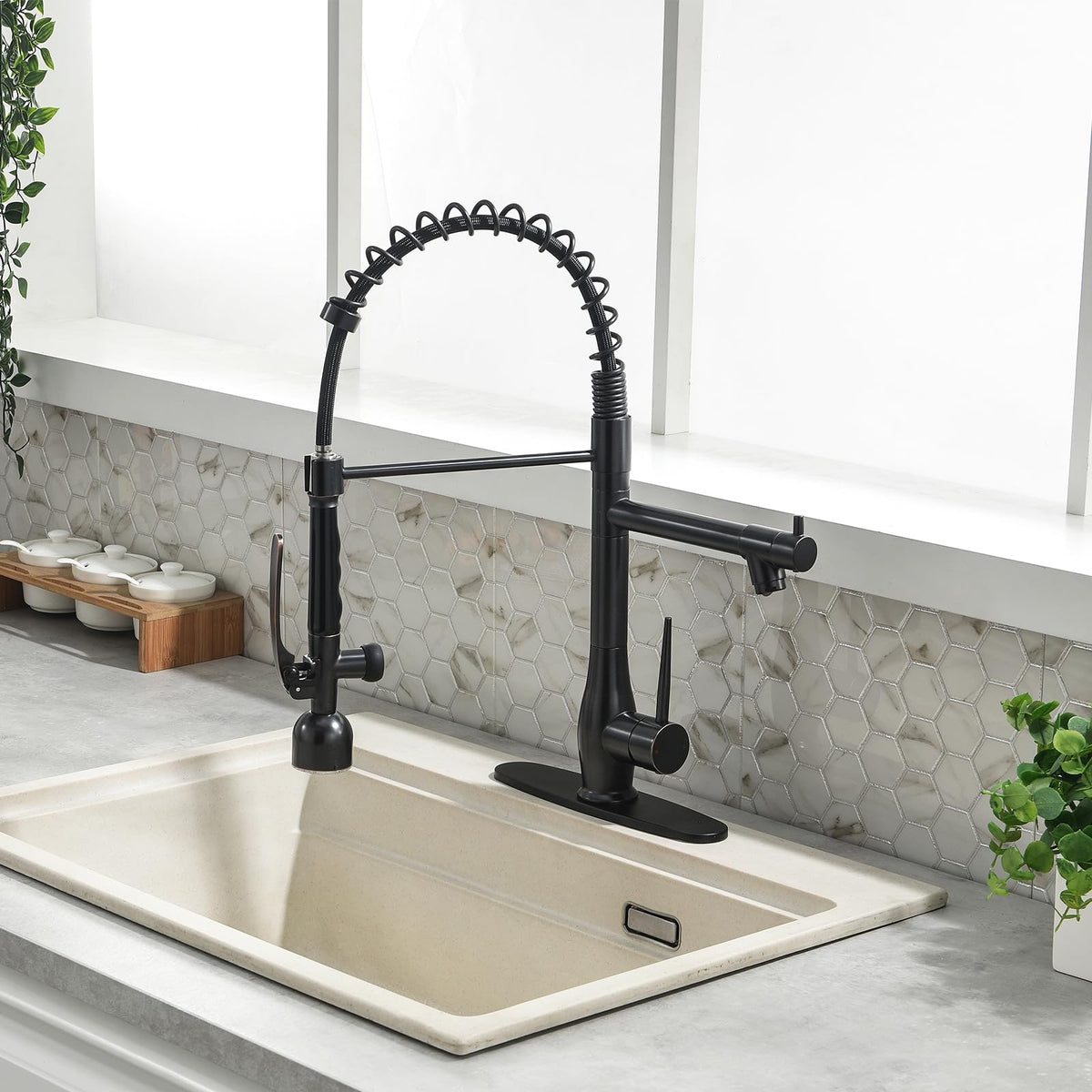 GIMILI Commercial Kitchen Sink Faucet with Pull Down Sprayer Brushed Nickel