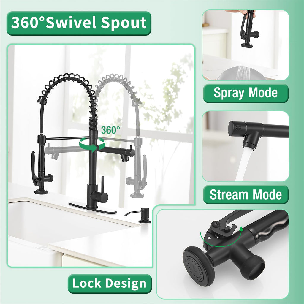 Fapully Black Kitchen Faucet,Commercial Pull Down Kitchen Sink Faucet