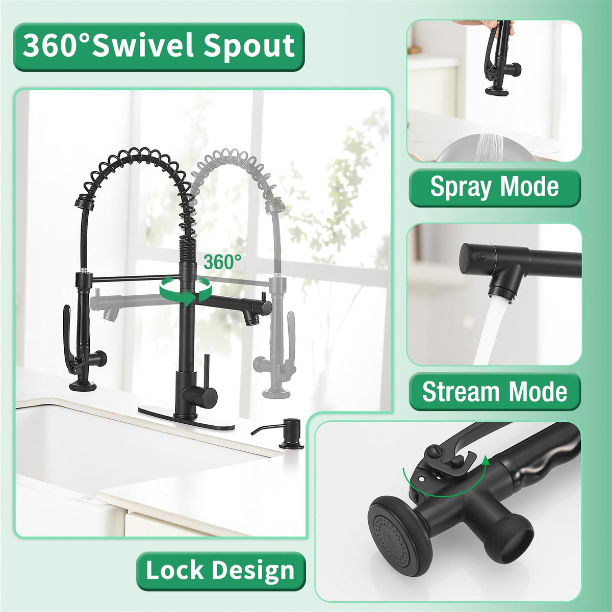 Fapully Black Kitchen Faucet,Commercial Pull Down Kitchen Sink Faucet