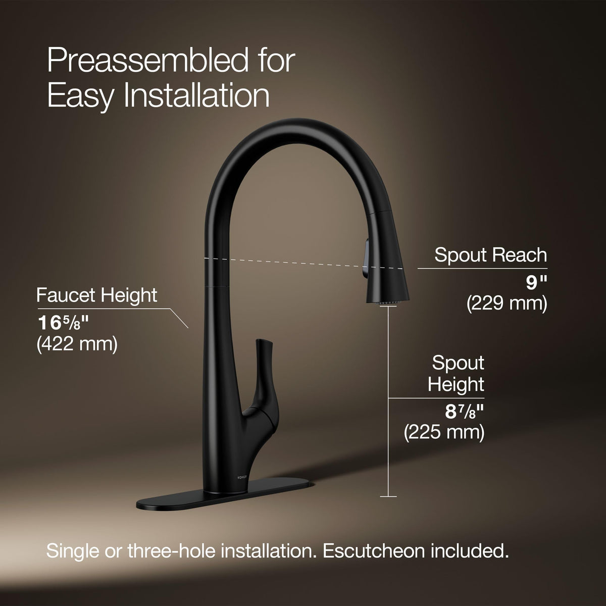 KOHLER R43210-VS Bevinâ¢ Kitchen Sink Faucet with Pull Down Sprayer, Two-Function Sprayhead Kitchen Faucets, 1.5 GPM, Vibrant Stainless