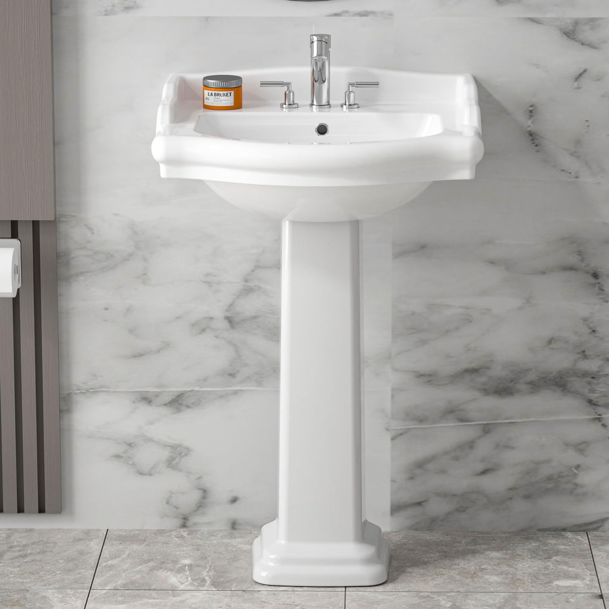 23"x19" Porcelain Retro Bathroom Pedestal Sink White 3 Hole