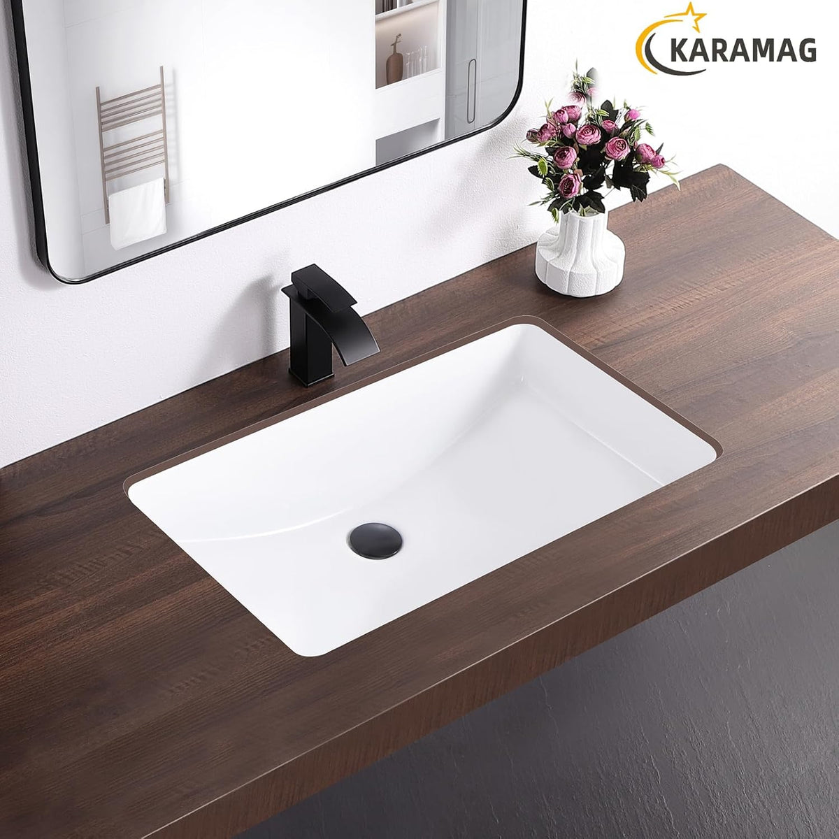 27 Inch Undermount Bathroom Sink with Overflow Rectangle Sinks