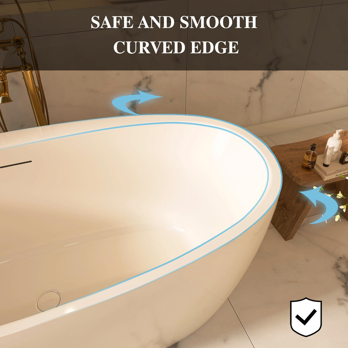 61" Freestanding Bathtubs, Acrylic Soaking Tubs for Adult, Integrated Overflow and Drain, cUPC Certified, Glossy White