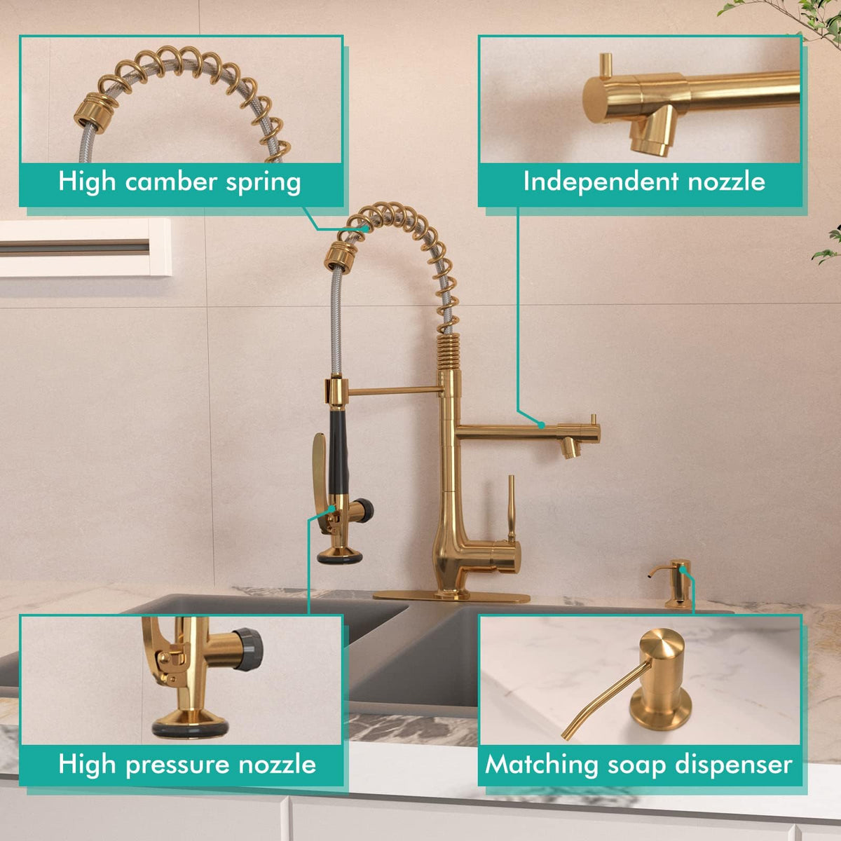 GIMILI Commercial Kitchen Sink Faucet with Pull Down Sprayer Brushed Nickel