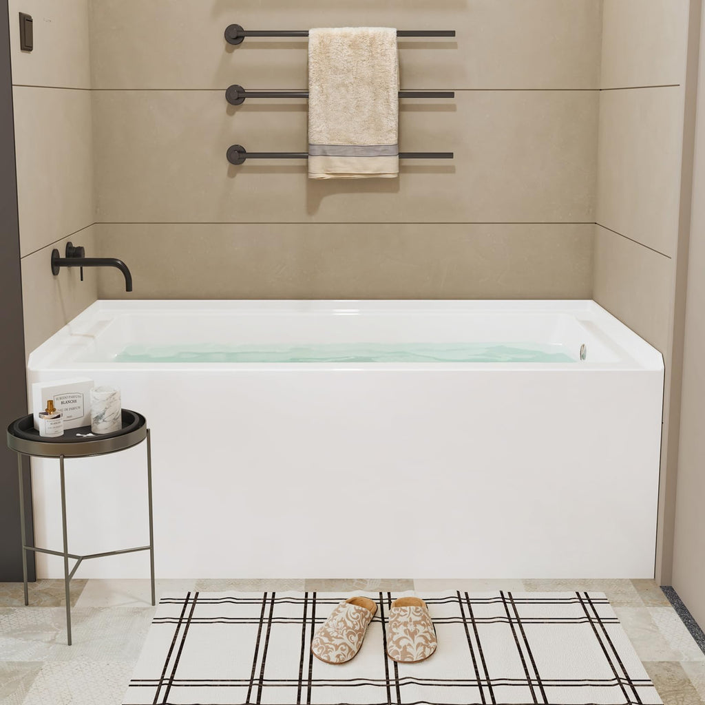 49" Acrylic Freestanding Bathtub - Japanese Square Soaking Tub with Built-in Seat & Toe-Tap Drain, Glossy White Finish, CUPC Certified