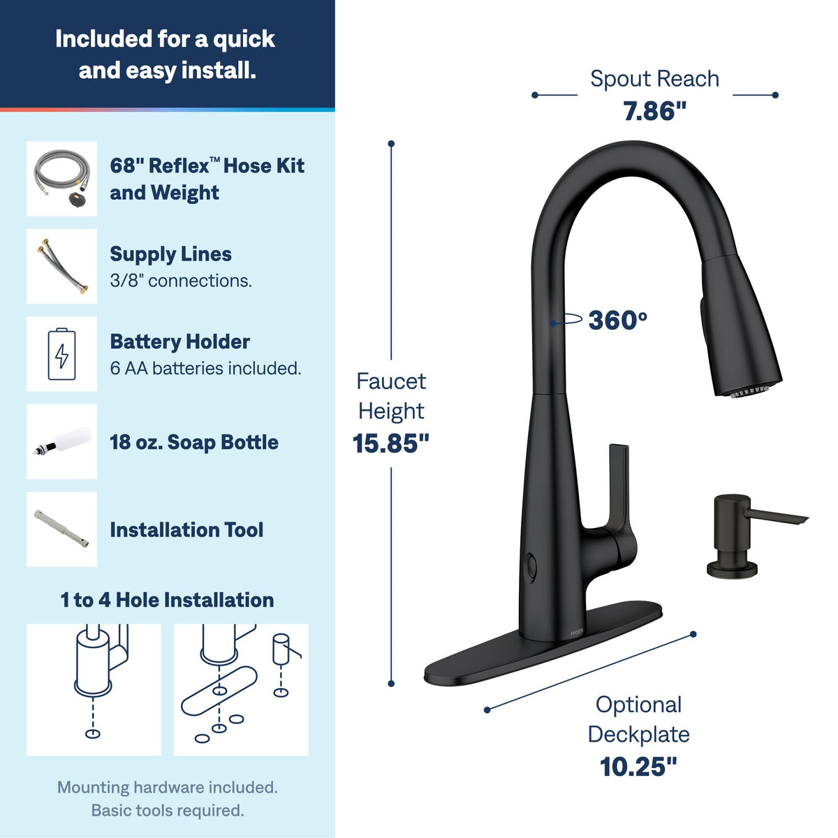Moen Haelyn Spot Resist Stainless Single-Handle Pull-Down Sprayer Kitchen Faucet Featuring Power Boost for a Faster Clean, Soap Dispenser Included, 87627SRS
