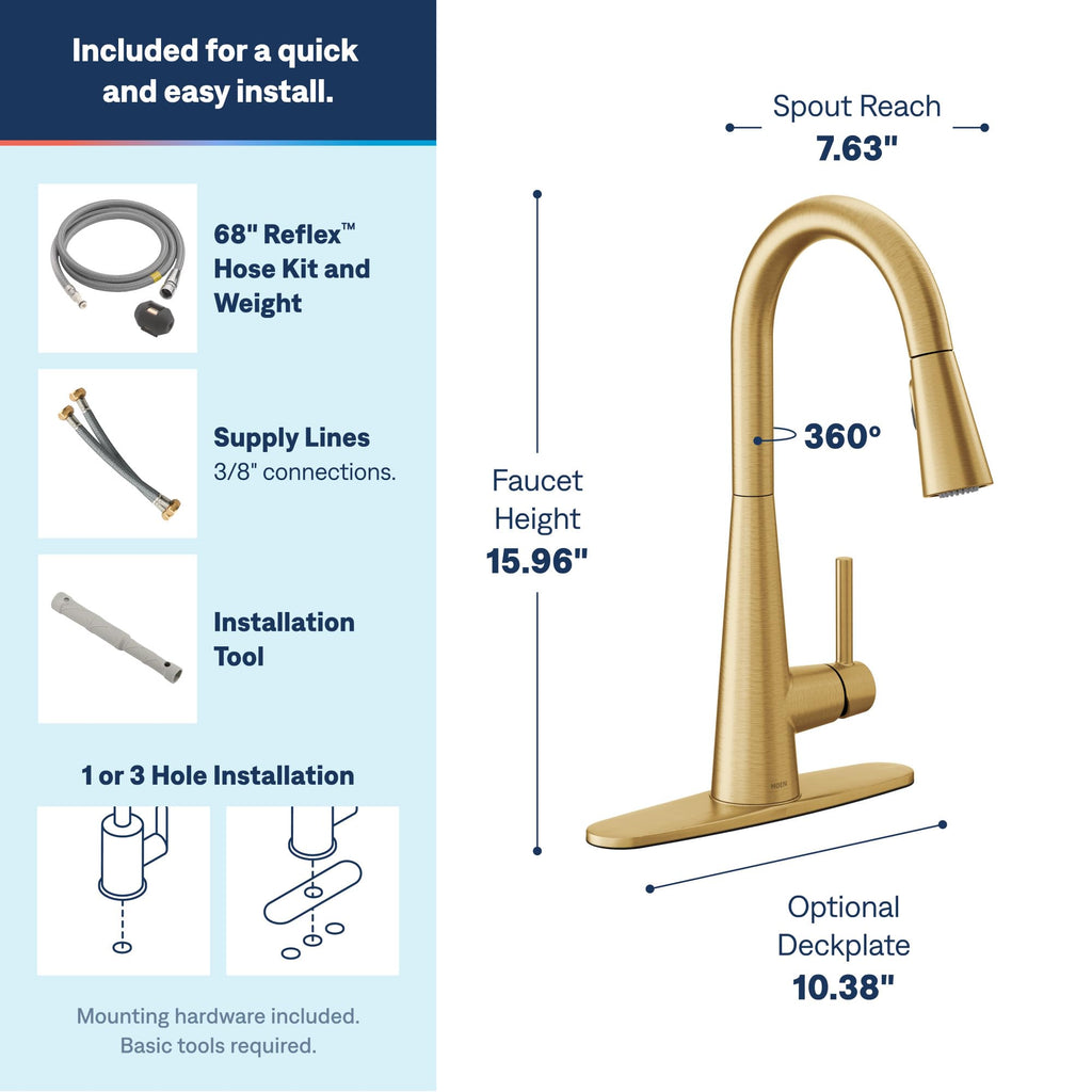 Moen Sleek Oil Rubbed Bronze One-Handle High Arc Kitchen Faucet with Pulldown Sprayer Featuring Power Boost for a Faster Clean, 7864ORB