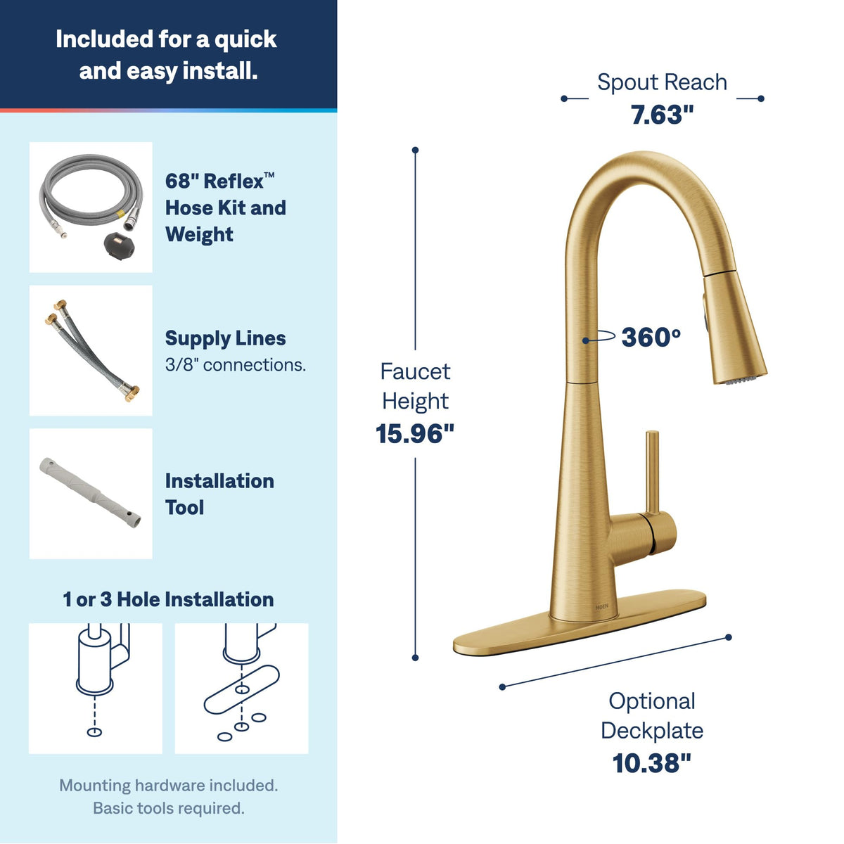 Moen Sleek Oil Rubbed Bronze One-Handle High Arc Kitchen Faucet with Pulldown Sprayer Featuring Power Boost for a Faster Clean, 7864ORB