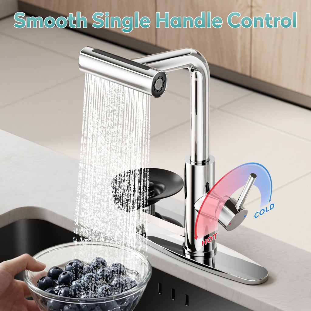 MIAOHUI Brushed Gold Kitchen Faucet with Glass Rinser, 4 Modes