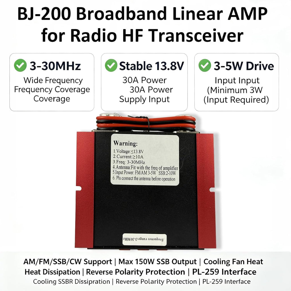 BJ-200 Linear Power AMP, 3-30MHz Radio AMP 50W FM 100W AM 150W SSB for 3-5W Input 2-Way Radio Transceiver, 13.8V