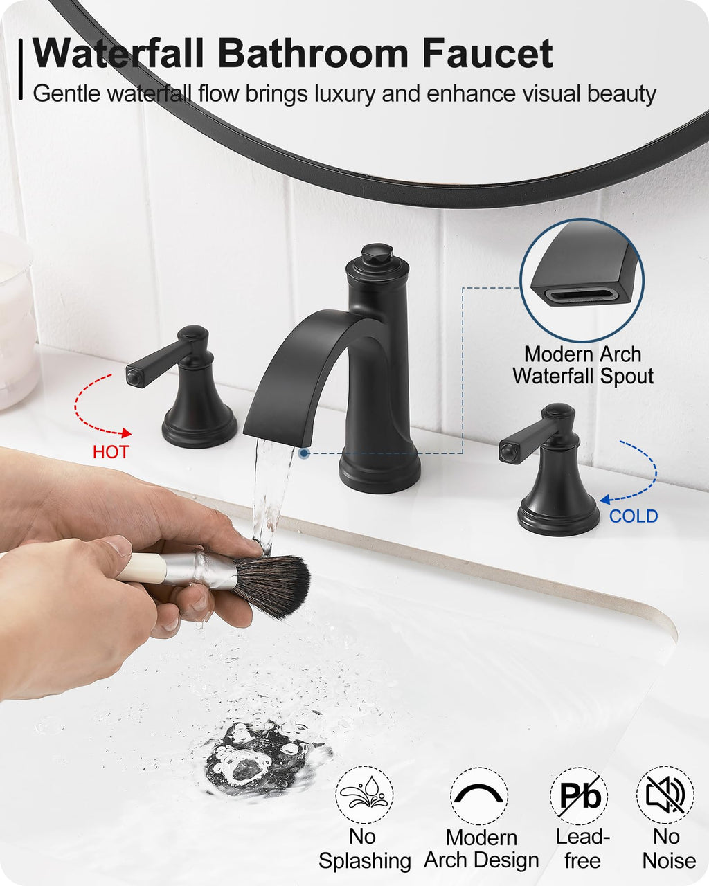 Waterfall Bathroom Faucet 3 Hole, 4-16 Inch Oil Rubbed Bronze Bathroom Faucet, Brass Bathroom Sink Faucet, 2 Handle Bathroom Faucets, Bathroom Vanity Faucet with Pop-Up Drain, Water Hoses