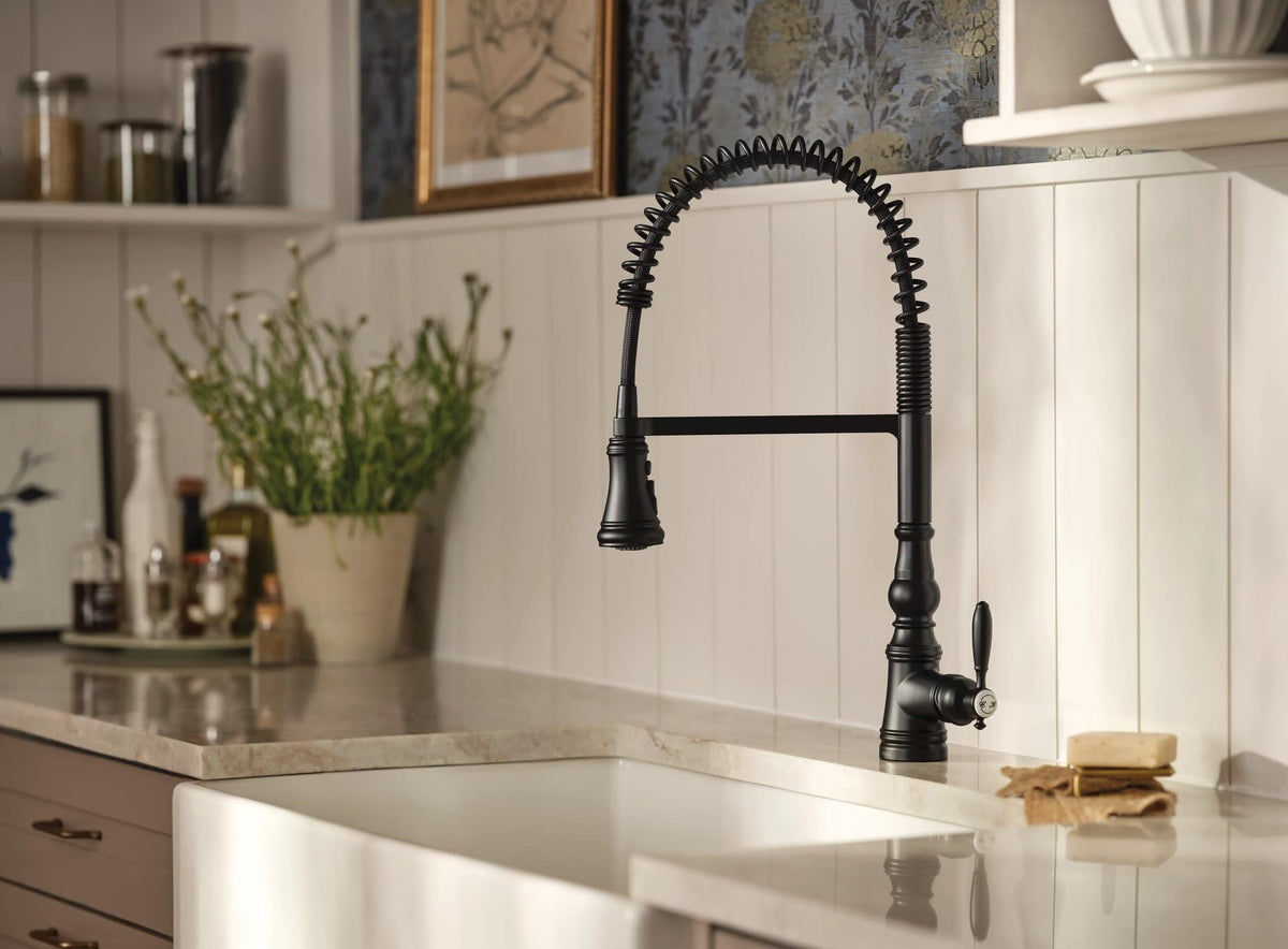 Moen Weymouth Oil Rubbed Bronze Motionsense Wave Touchless Kitchen Faucet, Traditional Spring Kitchen Sink Faucet with Pulldown Sprayer and Hands-Free Sensor, S73104EWORB