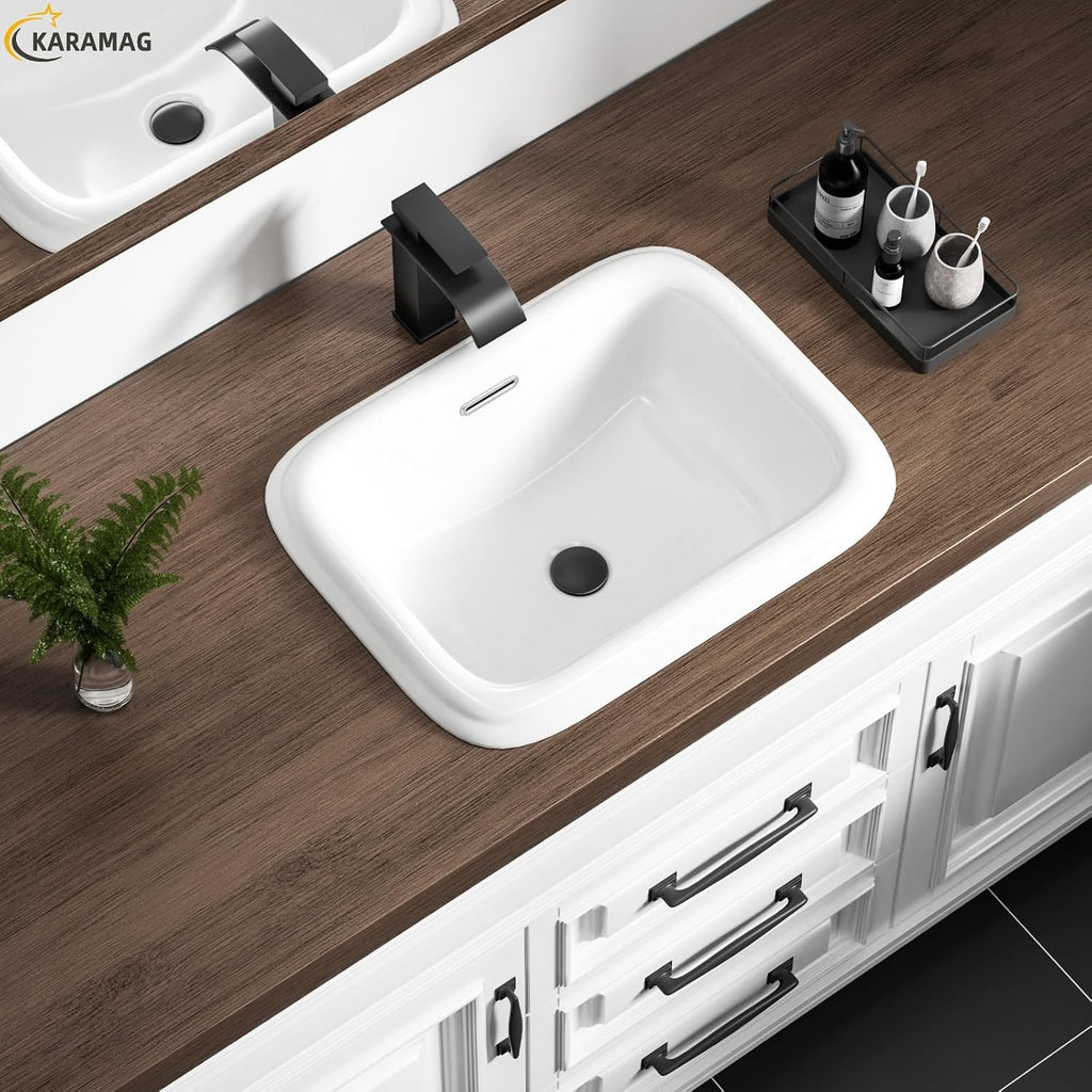 19 Inch Drop In Bathroom Vessel Sink with Overflow Rectangle White