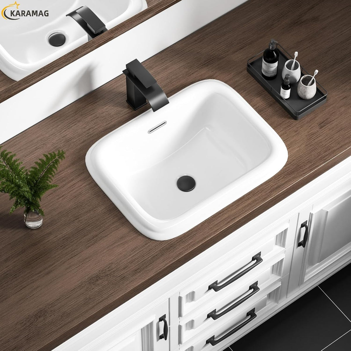 19 Inch Drop In Bathroom Vessel Sink with Overflow Rectangle White