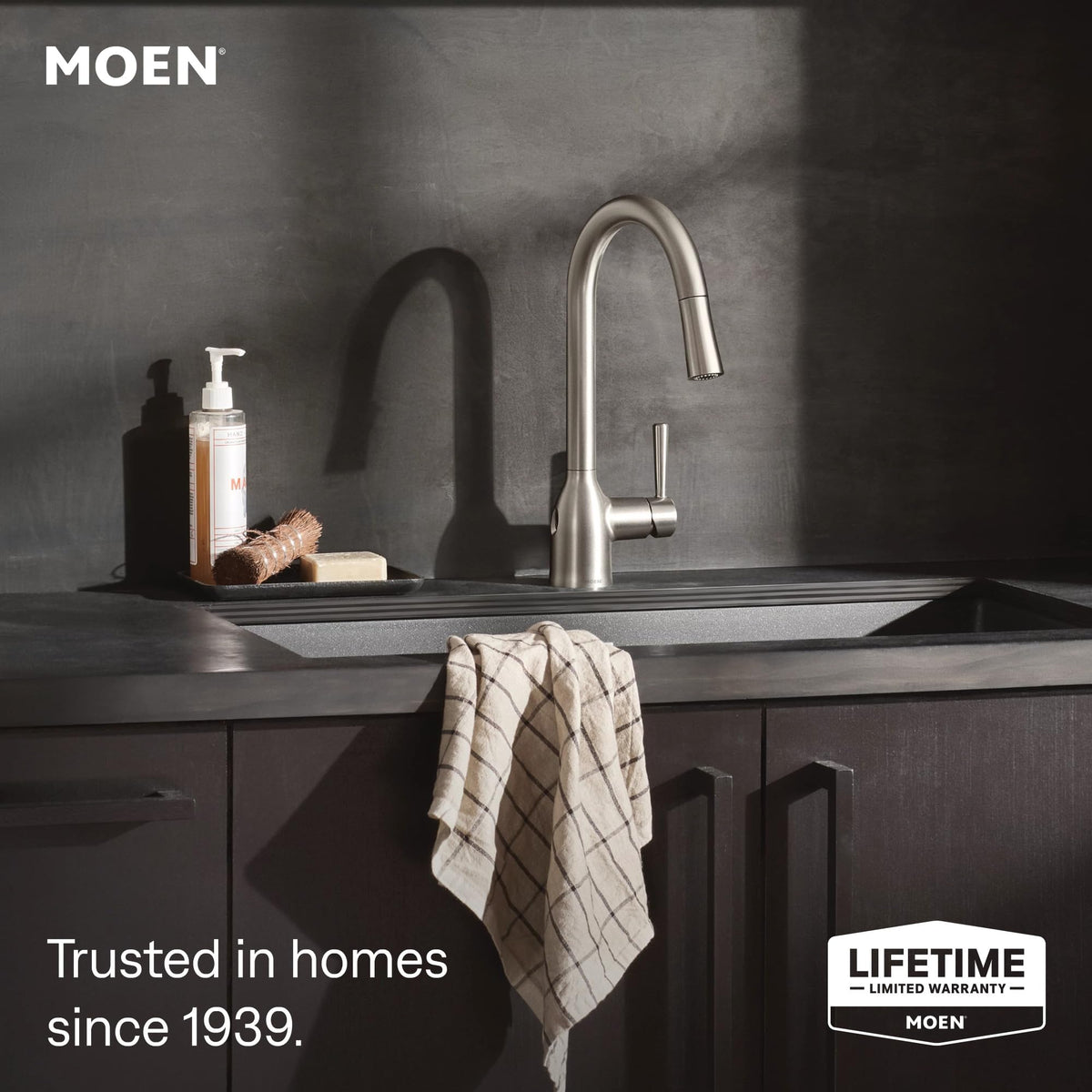 Moen Adler Spot Resist Stainless One-Handle High Arc Pulldown Kitchen Faucet with Power Clean, 87233SRS