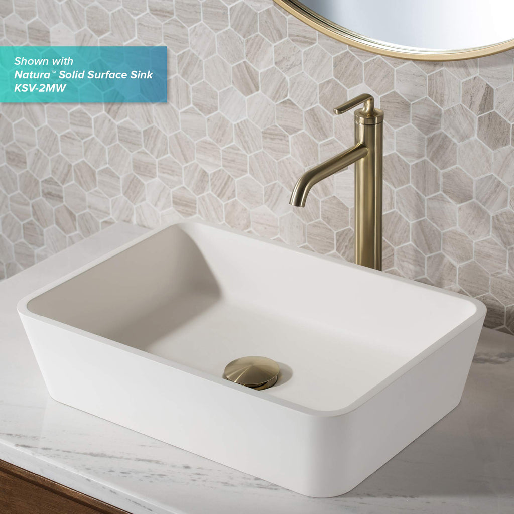 KRAUS Ramus Single Handle Vessel Sink Bathroom Faucet with Pop-Up Drain in Brushed Gold, KVF-1220BG