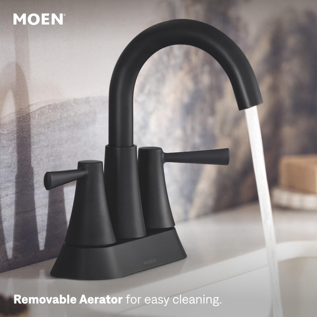 Moen 84022BL Ronan 2-Handle Centerset Bath Faucet w/Drain, Matte Black