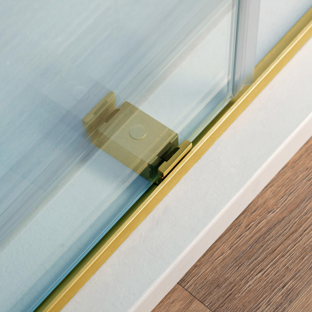 Woodbridge 56-60" W x 62" H Frameless Bathtub Shower Door,Double Sliding Soft-Close Doors,3/8(10mm) Tempered Glass with Explosion Proof Film in Brushed Bronze Finish