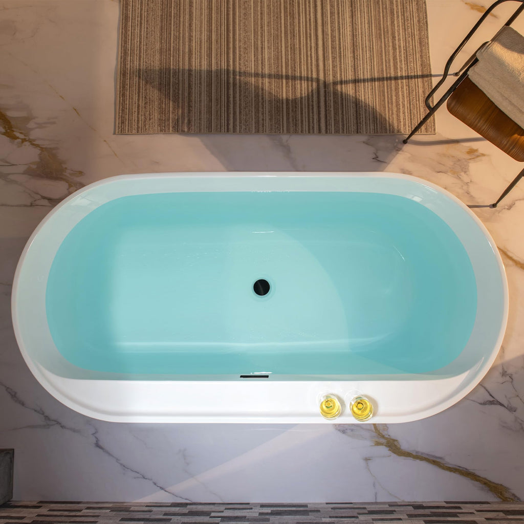 WOODBRIDGE 72" Acrylic Freestanding Bathtub Contemporary Soaking White Tub with Brushed Nickel Overflow and Drain,B0059BN