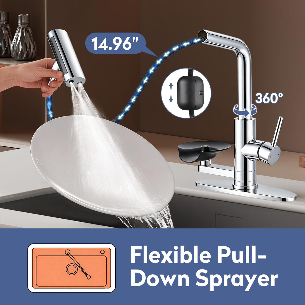 SINGSUO Pull Down Kitchen Faucet with Glass Rinser (Black)