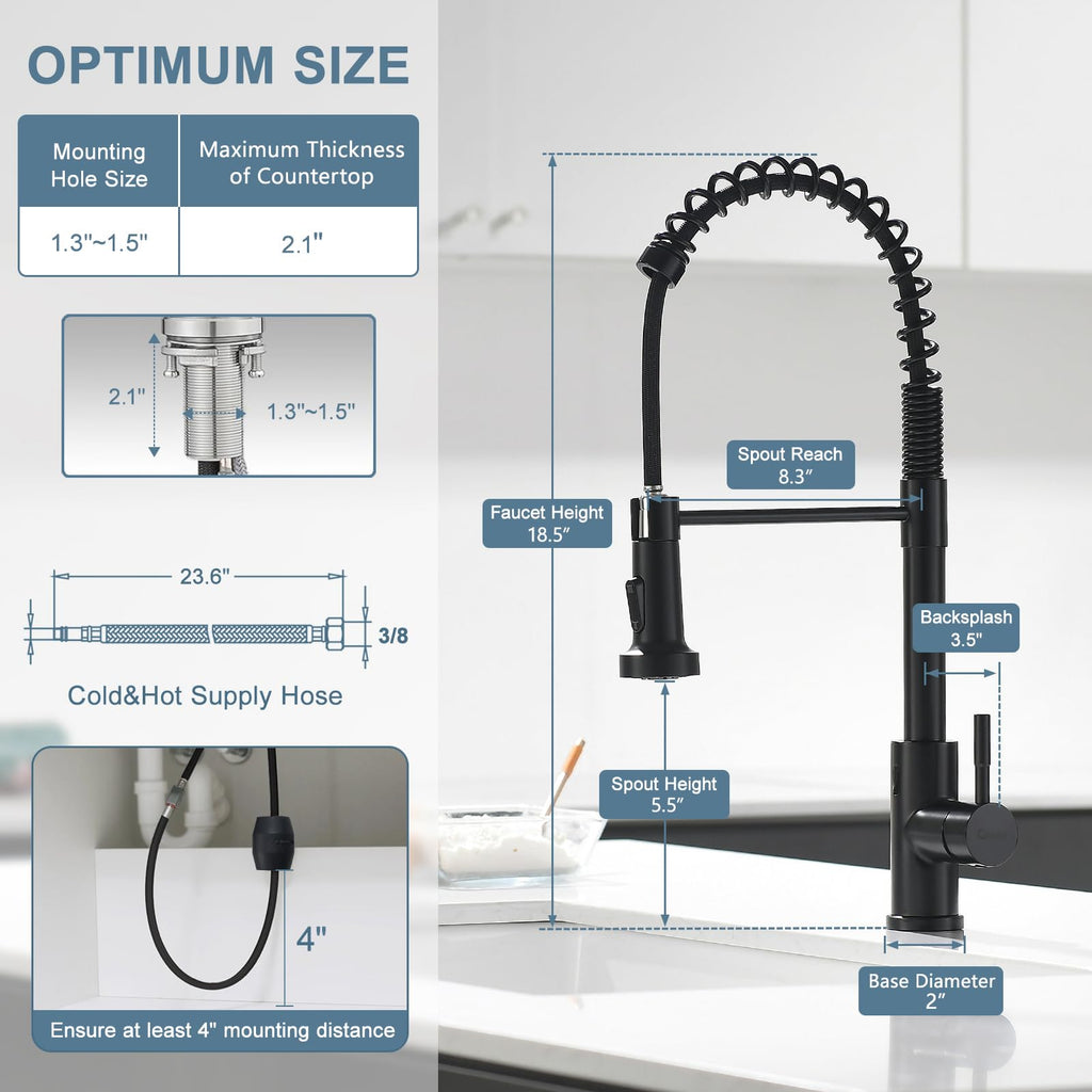 GIMILI Matte Black Touchless Kitchen Faucet with Spring Pull Down Sprayer