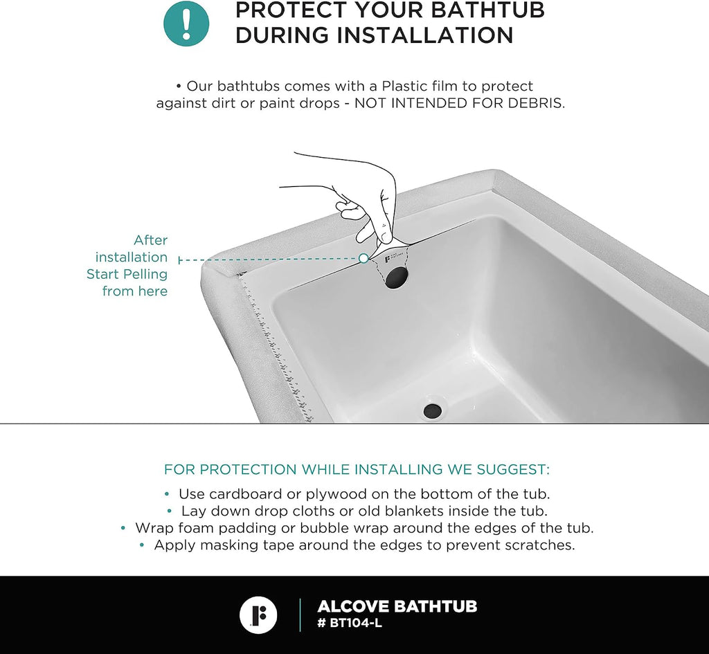 Fine Fixtures Drop In White Soaking Bathtub, Fiberglass Acrylic Material, 60"L x 32"W x 19"H