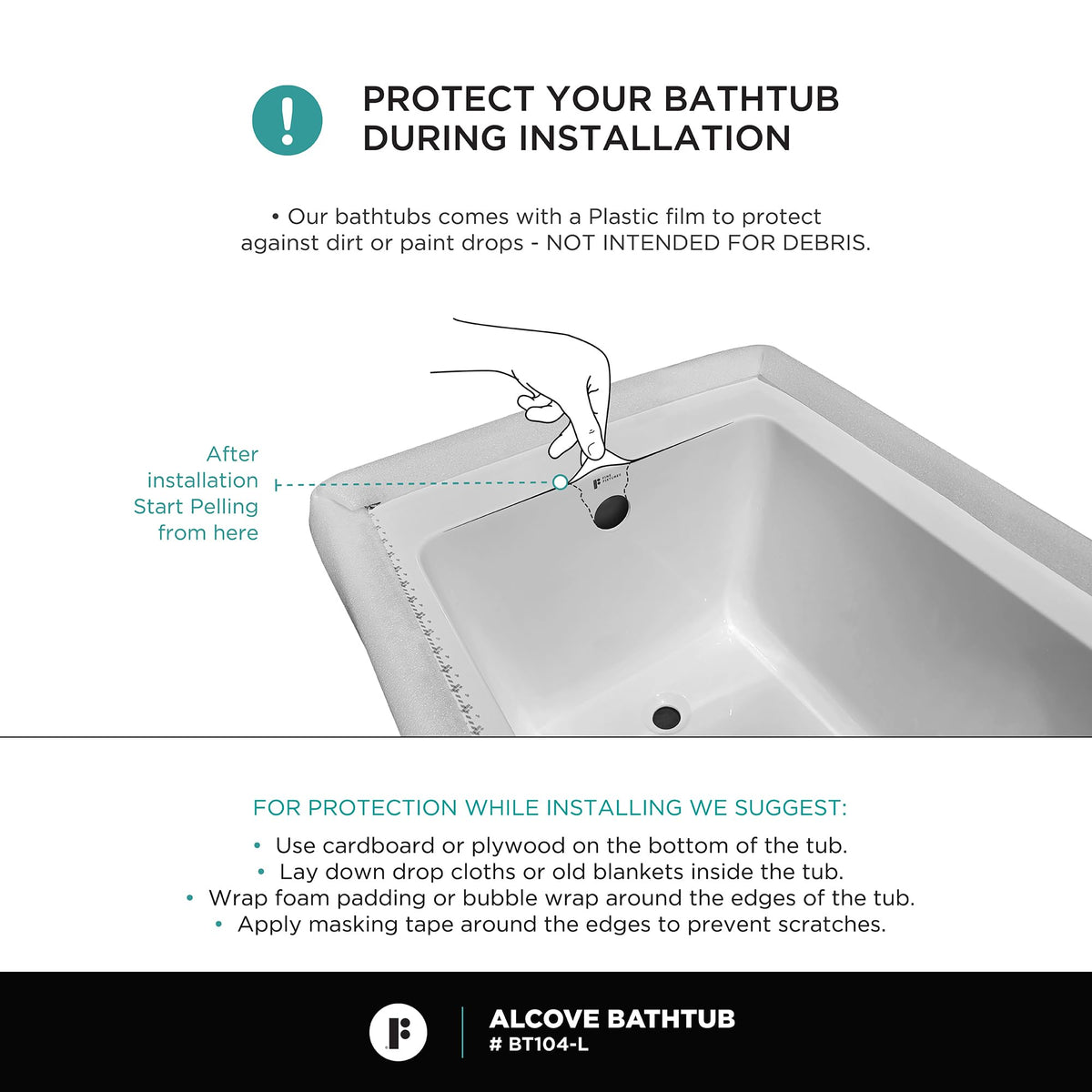 Fine Fixtures Drop In White Soaking Bathtub, Fiberglass Acrylic Material, 60"L x 32"W x 19"H