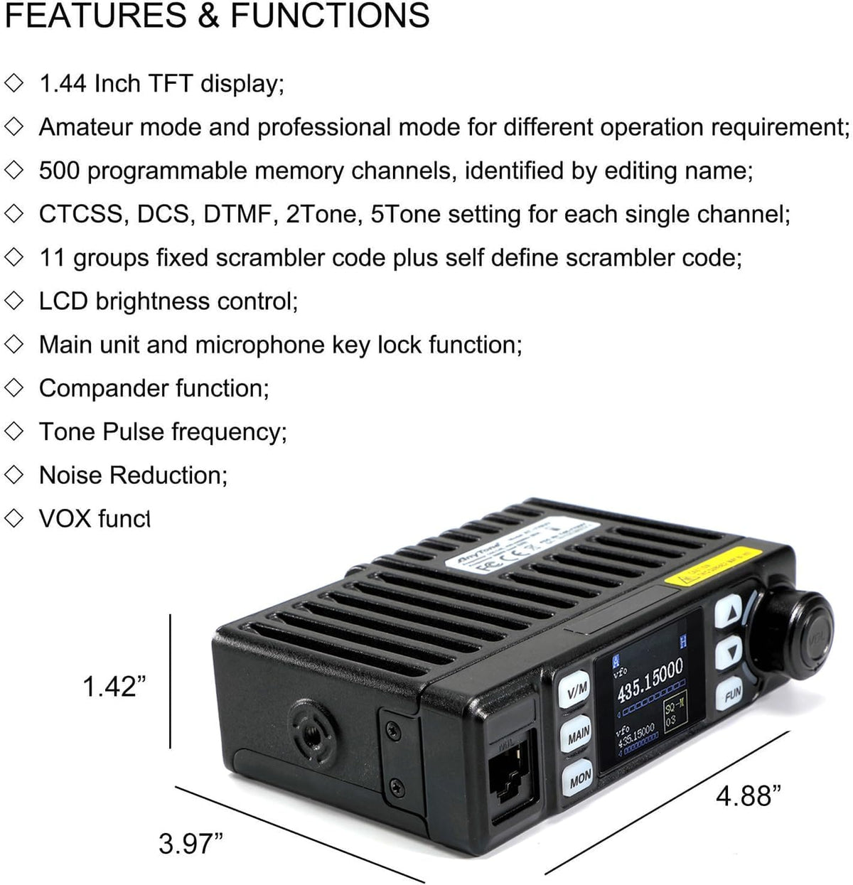 Mobile Ham Radio AT-779UV 20-Watt, Dual Band Mobile Radio w/Cable